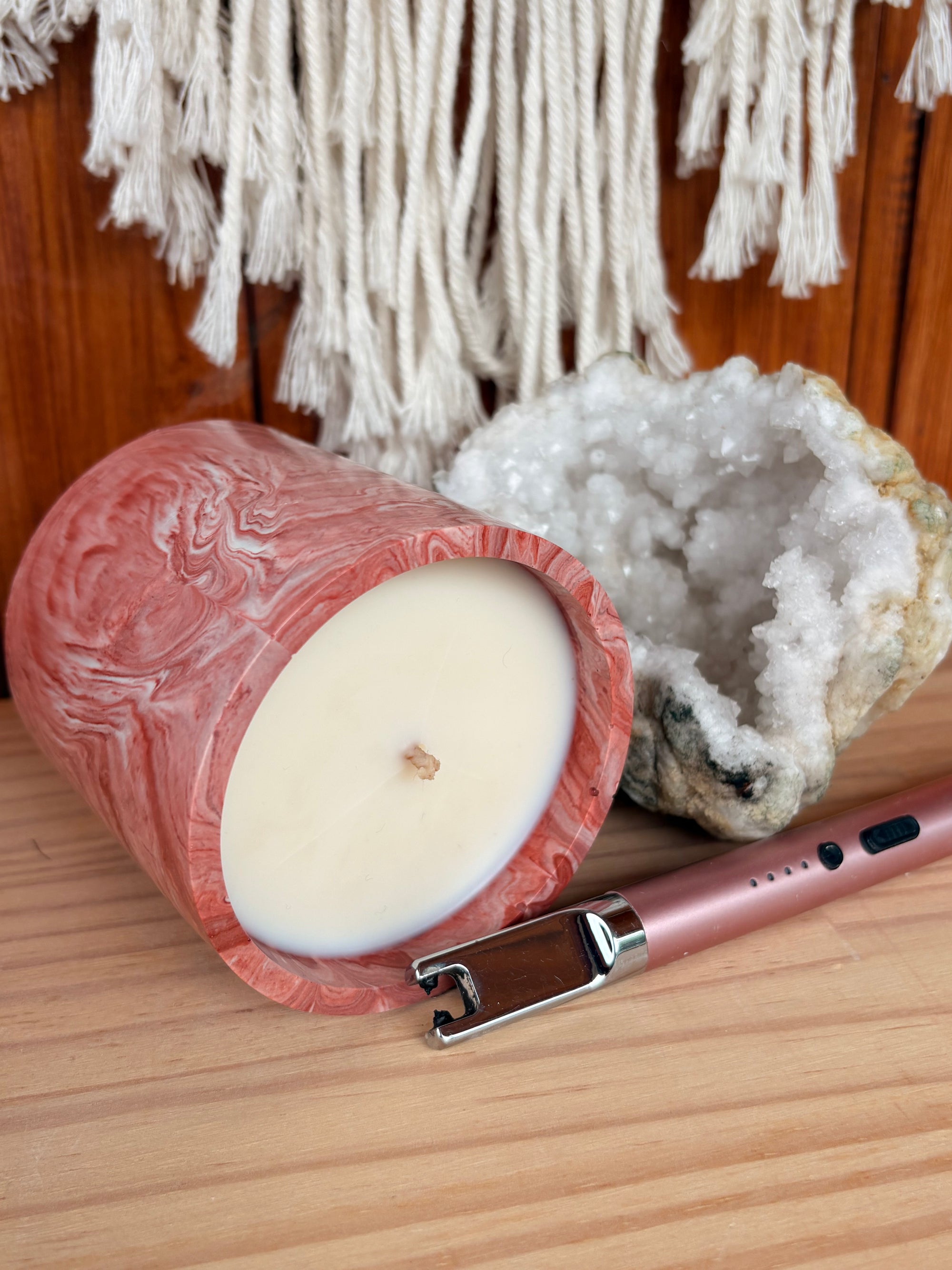 Red Oxide and Oriental Blossom Stone Whirl Candle